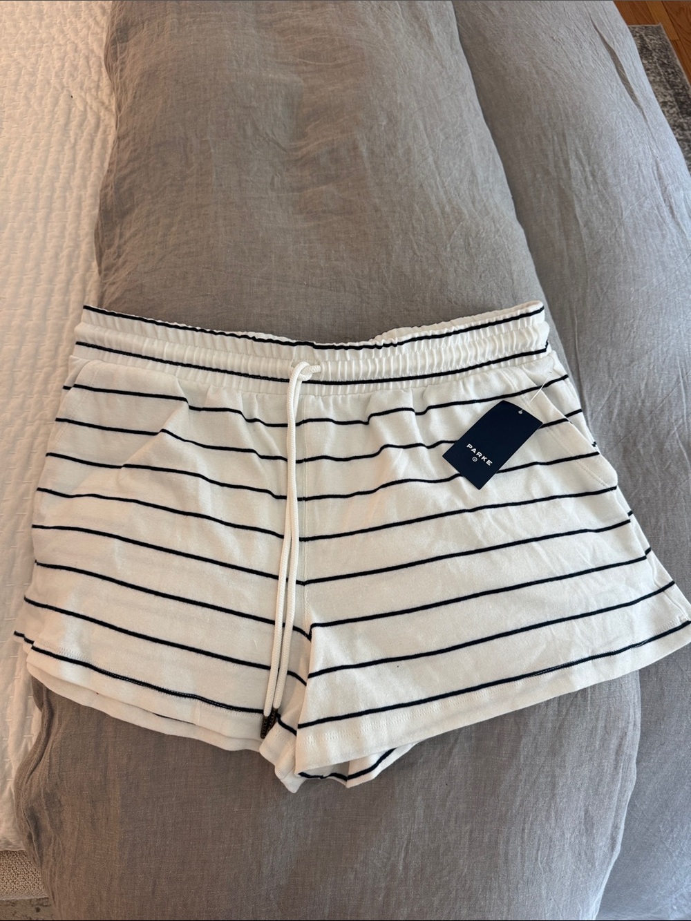 Parke x Target White Shorts with Navy Stripes and Drawstring